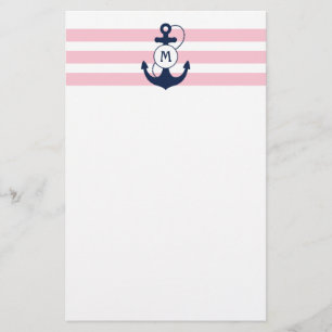 Rosa Seestreifen mit Anker-Monogramm Briefpapier