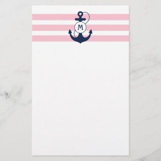 Rosa Seestreifen mit Anker-Monogramm Briefpapier