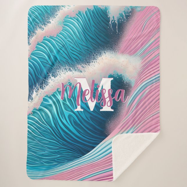 Rosa Seewasser Monogramm Sherpadecke (Vorderseite)