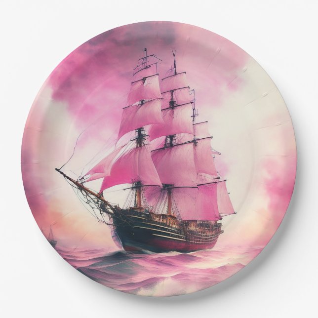 Rosa Segel zum Thema Pappteller (Vorderseite)