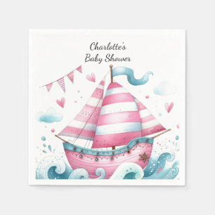 Rosa Segelboot Marine-Baby-Shower-Papier-Serviette Serviette
