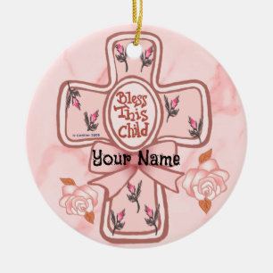 Rosa Segen Dieses Kind Christliche Kreuzverzierung Keramik Ornament