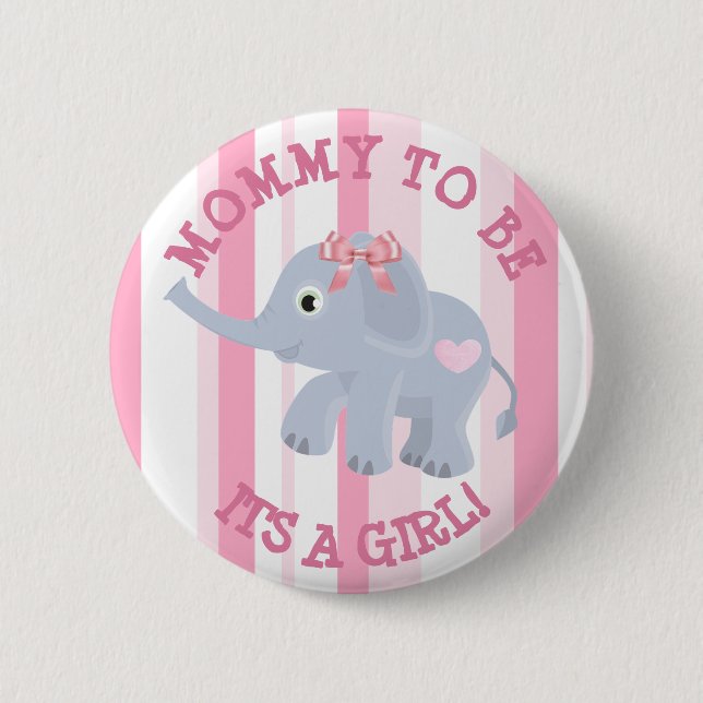 Rosa sein Elefant ein Mädchen-Baby-Duschen-Button Button (Vorderseite)