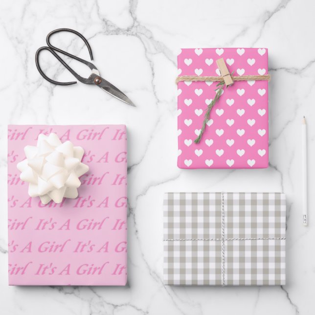 Rosa sein Girl Wrapping Paper Geschenkpapier Set (Vorderseite)