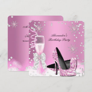 Rosa Sekt High Heels Geburtstagsfeier 2 Einladung