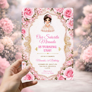 Rosa Señorita erster Geburtstag mexikanisches Klei Einladung