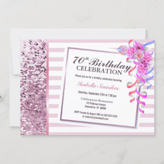 Rosa Sequins 70. Geburtstag Einladung
