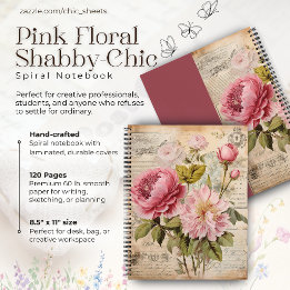 Rosa Shabby-Chic Blumen 8,5"x11" Deluxe Spiral Notizbuch