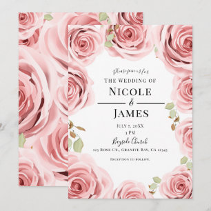 Rosa Shabby Chic Blütenblüten Rose Rustikale Hochz Einladung