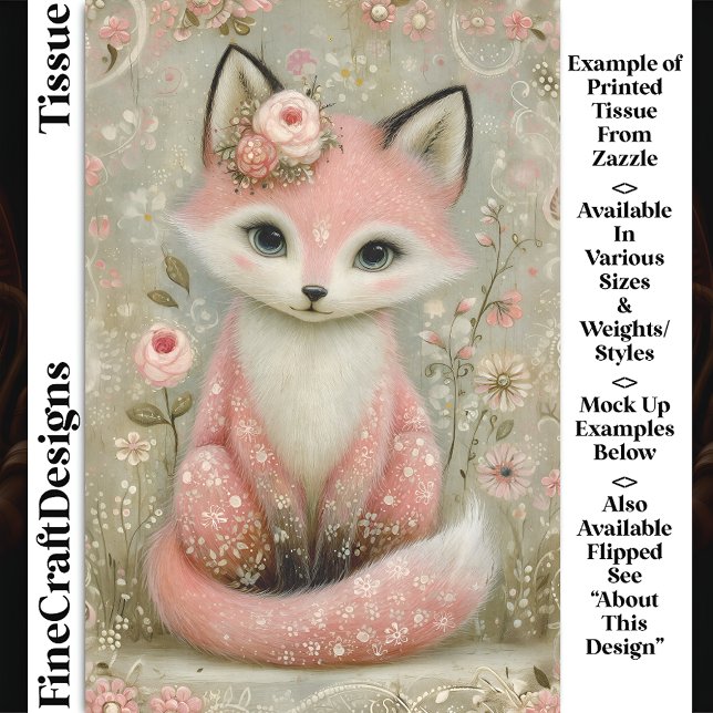 Rosa Shabby Chic Fox mit Blume DL2L Decoupage Seidenpapier (Von Creator hochgeladen)