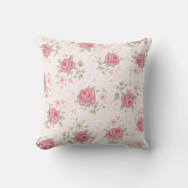 Rosa, Shabby Chic, Vintag, mit Blumen, Kissen (Vorderseite)