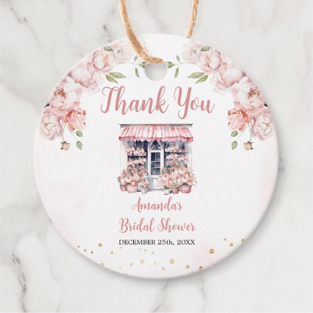 Rosa Sie ist vom Markt Brautparty Danke Geschenkanhänger (Vorderseite)