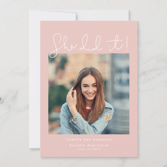 Rosa Sie tat es Abschluss Foto Ankündigung (Vorderseite)