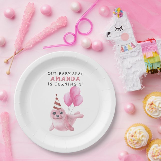 Rosa Siegel 1. Geburtstag unter dem Meer Pappteller (Party)