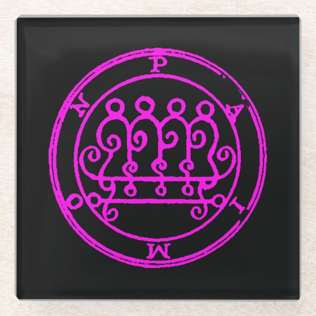 Rosa Siegel von Paimon Dämonologie Sigil Glasuntersetzer (Vorderseite)