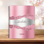 Rosa silber-agate Marmorname 2025 Planer<br><div class="desc">Rosa und Imitate,  silber und grau,  Marmorsteindruck als Hintergrund. Personalisieren Sie Ihren Namen und fügen Sie ihn hinzu. Der Name ist mit einem modernen handgeschriebenen Stilskript geschrieben.</div>
