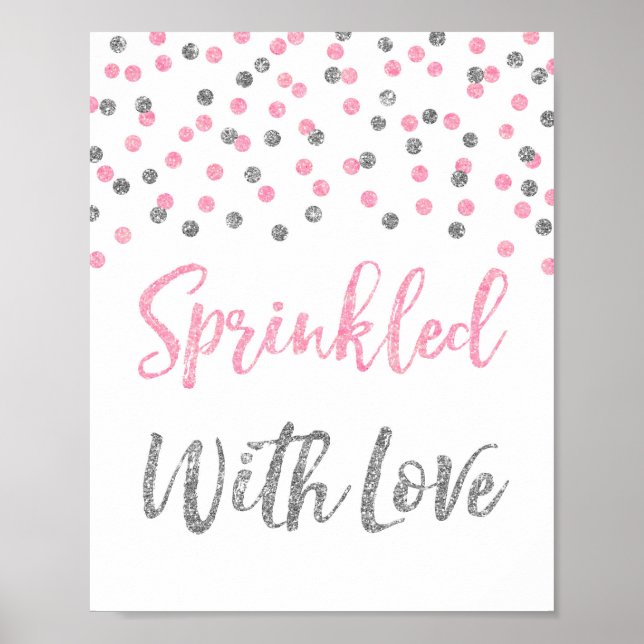 Rosa Silber Confetti Sprinkler mit Liebe Zeichen Poster (Vorne)