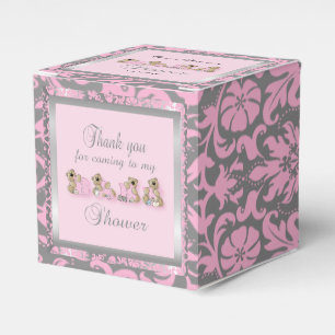 Rosa & Silber Damast Teddybären   Babyparty Geschenkschachtel