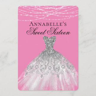 Rosa & Silber Diamant Sparkle Dress Sweet 16 Einladung
