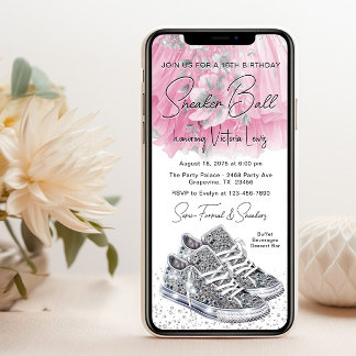 Rosa Silber Diamond Sneaker Ball Geburtstag Telefo Einladung