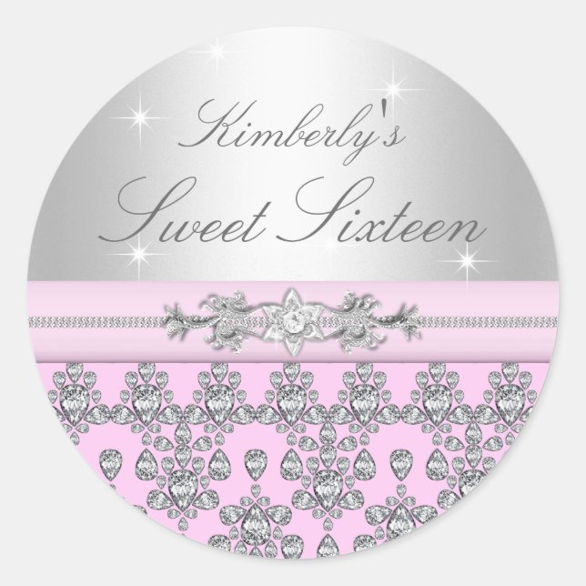 Rosa & Silber Diamond Sweet 16 Sticker (Vorderseite)