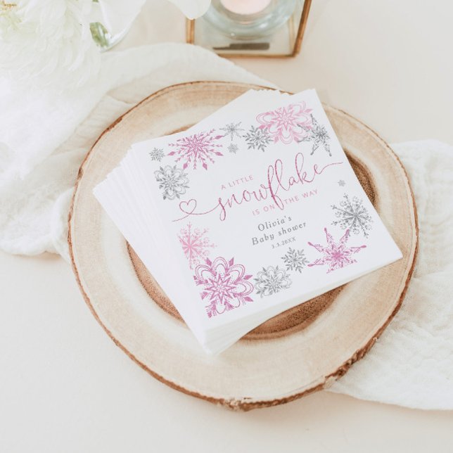 Rosa Silber Ein wenig Schneeflocken Babydusche Serviette (Von Creator hochgeladen)