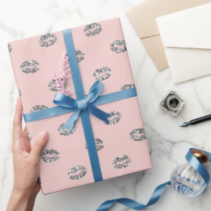 Rosa Silber Glanz Lippen XOXO Geburtstag Geschenkpapier
