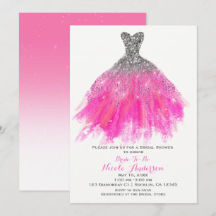 Rosa & Silber Glitter Glam Kleid Brautparty Einladung