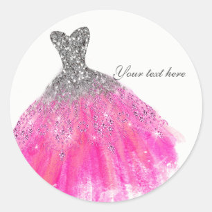 Rosa & Silber Glitter Glam Kleid Junggesellinnenab Runder Aufkleber