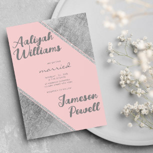 Rosa Silber Glitter Schrift Kalligrafie Hochzeit Einladung