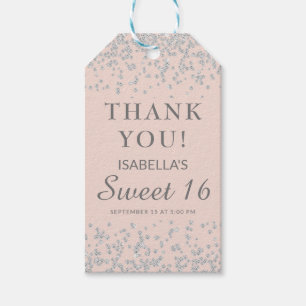 Rosa Silber Glitter Sweet 16 Danke  Geschenkanhänger