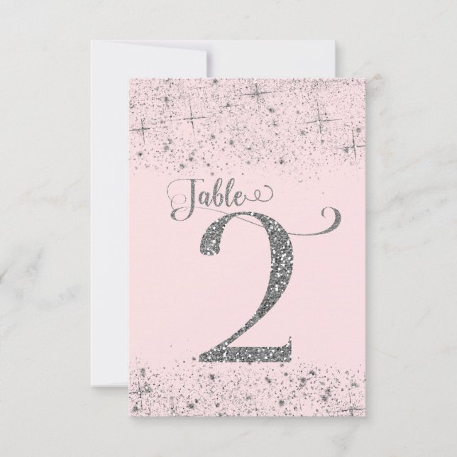 Rosa Silber Glitter-Tischkarten Nummer 2 Einladung (Vorderseite)