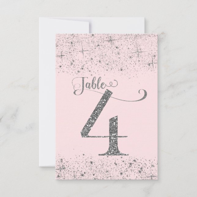 Rosa Silber Glitter-Tischzahlen Nummer 4 Einladung (Vorderseite)