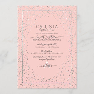 Rosa Silber Glitzer Confetti Border Sweet 16 Einladung