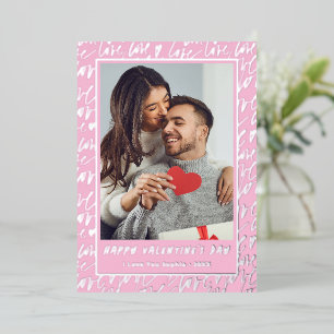 Rosa & Silber Liebe Valentinstag Foto Folien Feiertagskarte