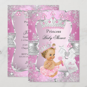 Rosa Silber Prinzessin Babyparty Blondes Mädchen Einladung