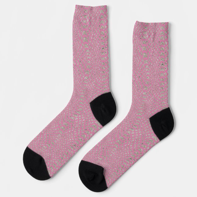 Rosa Silber-Schlangenprint Socken (Linkes Detail)