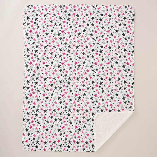 Rosa Silber Schwarze Sterne Sherpadecke (Vorderseite)