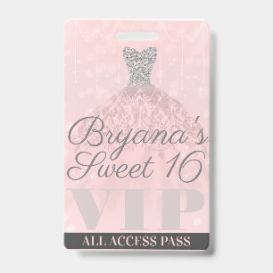 Rosa Silber Sparkle Dress Sweet 16 VIP Pass Ausweis