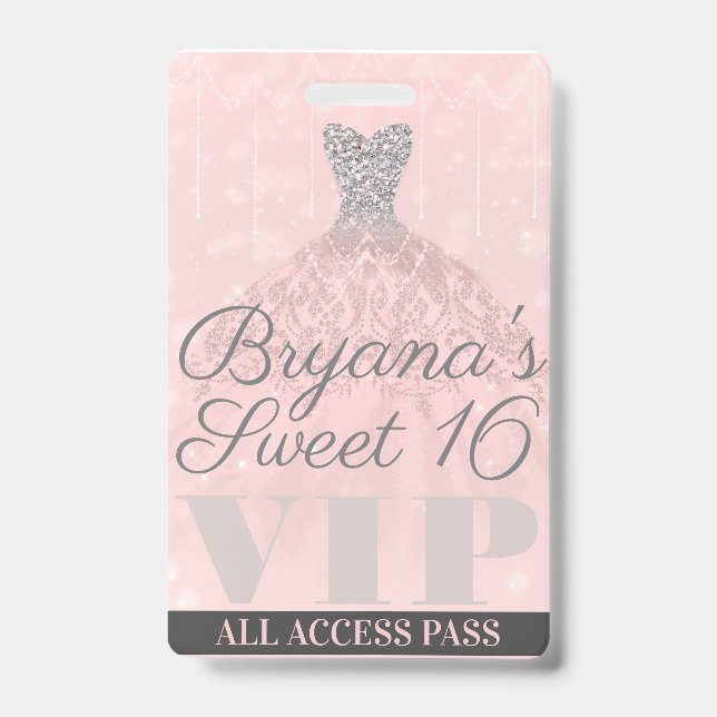 Rosa Silber Sparkle Dress Sweet 16 VIP Pass Ausweis (Vorderseite)