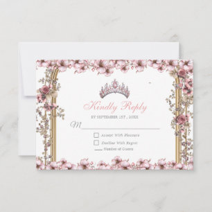 Rosa Silber-Tiara-Blumen-Quinceañera RSVP Karte