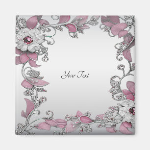 Rosa Silber Weiße Blumenmotive Magnet