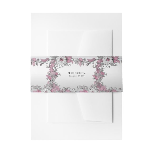 Rosa Silber Weiße Flora Einladungsbanderole (Vorderseite Beispiel)