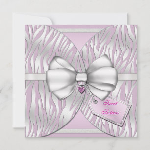 Rosa Silber Zebra Invite Ribbon & Jewelen Bow Einladung