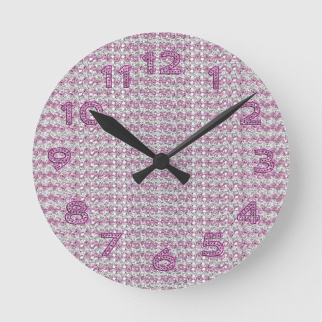 Rosa Silberbeschichtete Edelsteine Runde Wanduhr (Vorderseite)