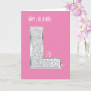 Rosa Silberbuchstabe L Karte
