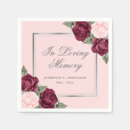 Rosa Silberfarben Wasserfarbenflorale Beerdigung Serviette