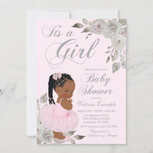 Rosa silberne afrikanische Prinzessin Baby Shower Einladung