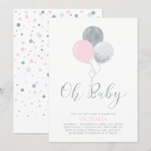 Rosa & silberne Ballons   Oh Baby Girl Baby Shower Einladung