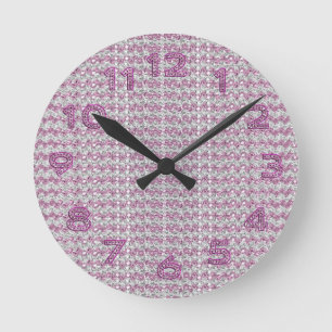 Rosa silberne Diamant Studed Edelsteine Runde Wanduhr
